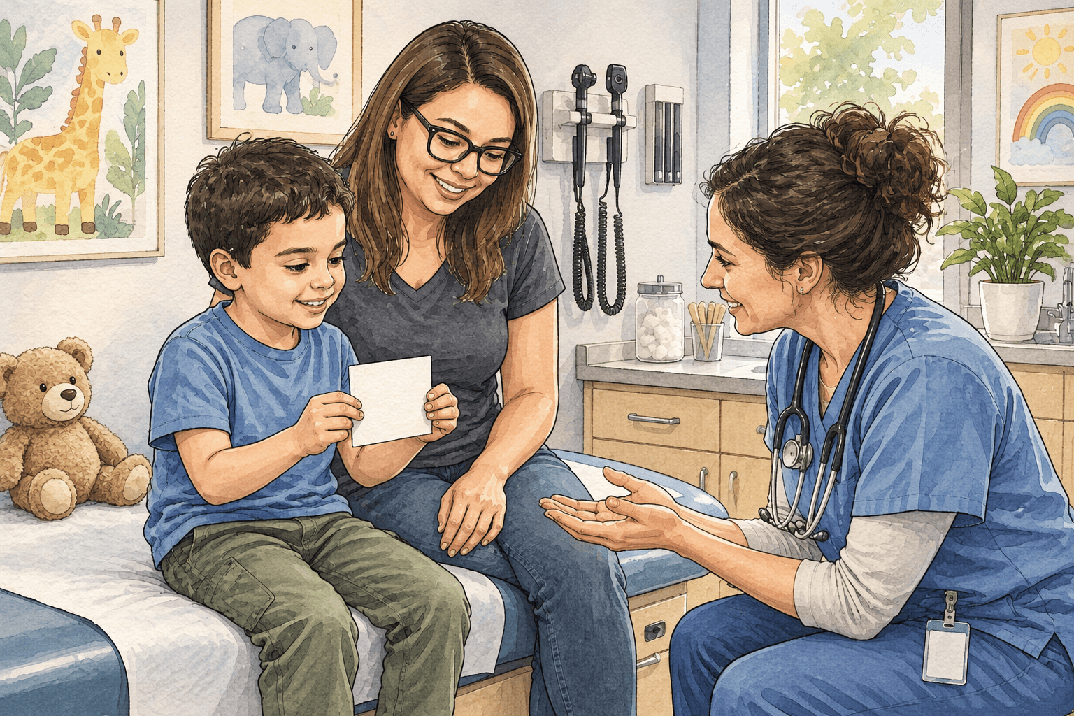 Making Medical Visits More Accessible for Autistic Kids: Blood Draws, Vaccines, and Exams 2 Illustration showing the topic of Making Medical Visits More Accessible for Autistic Kids: Blood Draws, Vaccines, and Exams